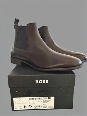BOSS Men's Chelsea Colby Chrb II Leather Boots Size 11.5  Dark Brown NEW
